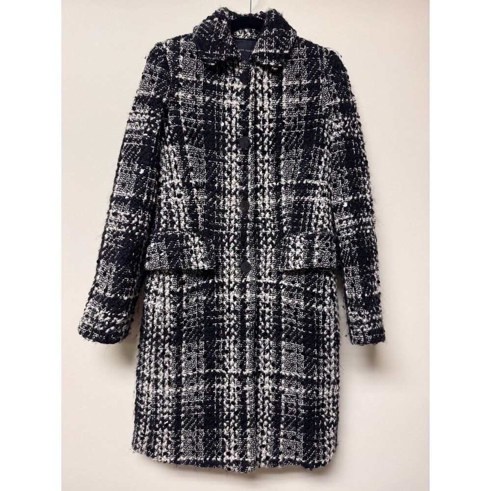 VINTAGE BANANA REPUBLIC Wool/Mohair/Alpaca Black/White Plaid Overcoat, Sz S